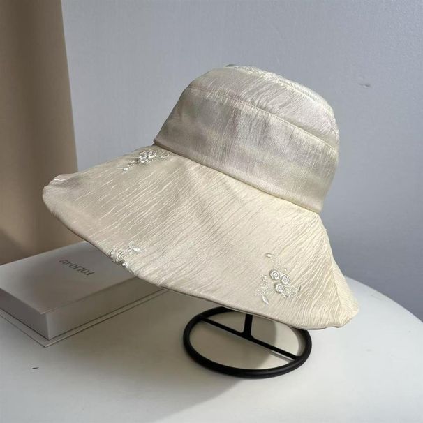 Veil Embroidered Bucket Hat Big Brim Sun Hat_voghion.com