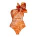 Damski komplet bikini na jedno ramię z rozciętym wzorem w kwiaty i łososiowym wzorem_voghion.com