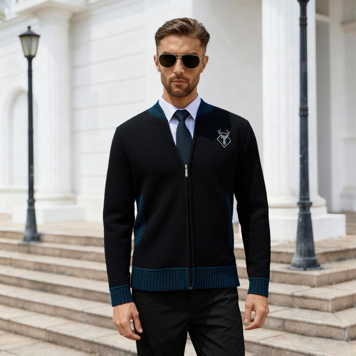 Men's Fleece-Lined Knit Sweater - Warm V-Neck Cardigan For Winter, Soft & Comfortable, Machine Washable (Available In Multiple Colors & Sizes)_voghion.com