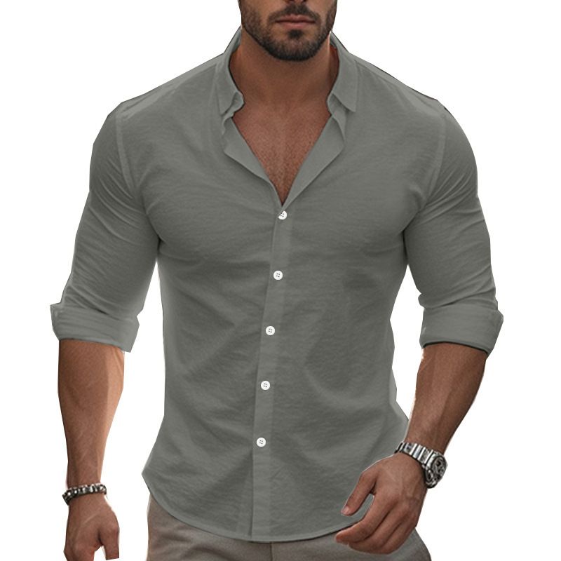 ​​Langärmliges Herrenhemd aus Baumwolle – Relaxed Fit, Button-Down-Kragen, einfarbig, für Strand und Alltag​​_voghion.com