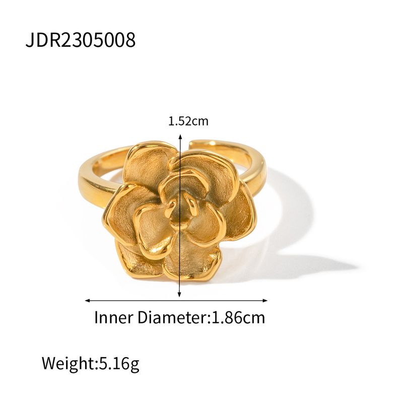 INS Wind Gold Edelstahl Kamelie Offener Ring für Damenmode und trendige vielseitige farblose Handbekleidung_voghion.com