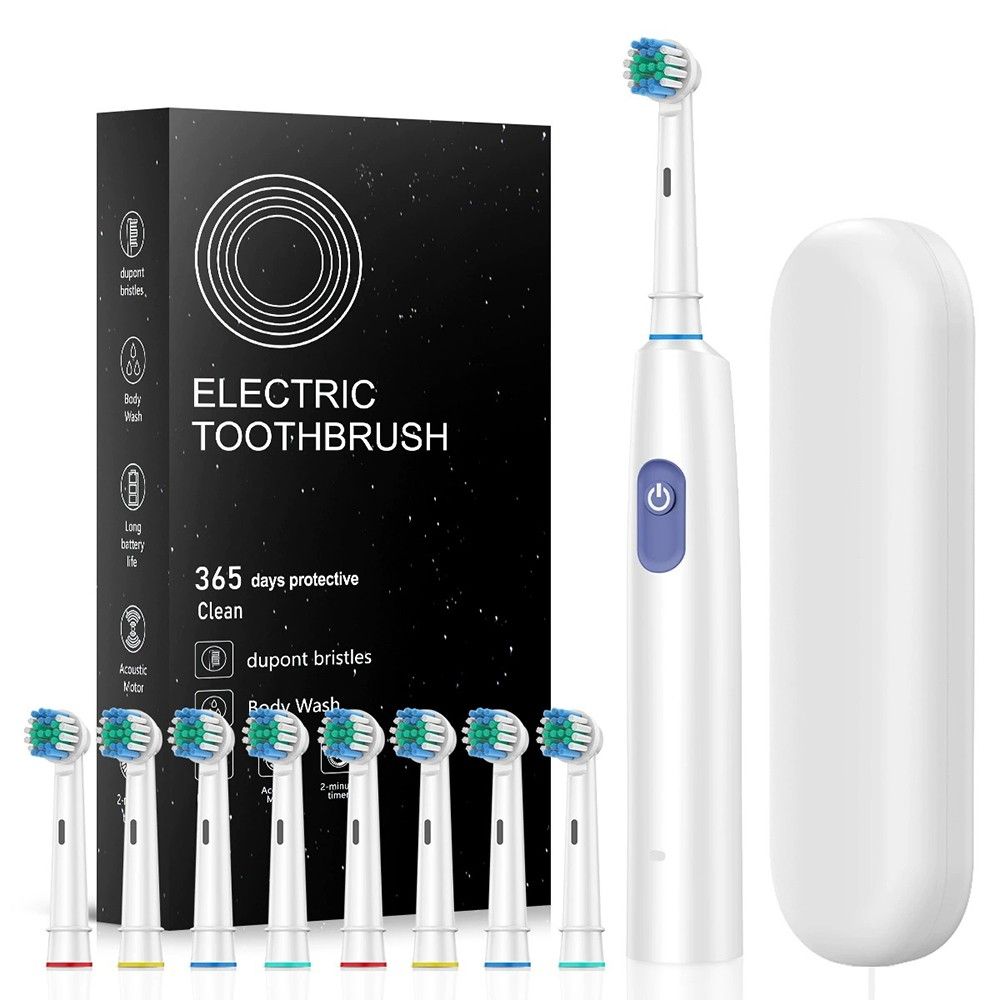 Rotierende elektrische Zahnbürste, wiederaufladbar, mit 4/8 Bürstenköpfen, 5 Modi, Timer, USB_voghion.com