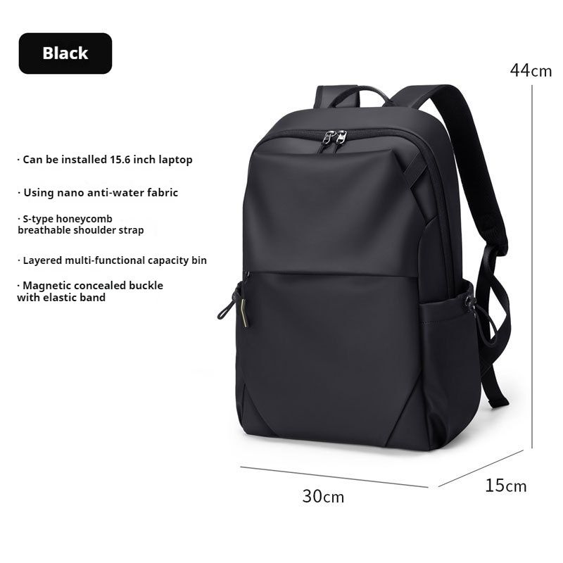 Men's Fashion Backpack Elegant and Minimalist Backpack Men's Waterproof Leather Film Men's Bag 15 Inch Computer Bag Casual Backpack Black Travel Bag_voghion.com