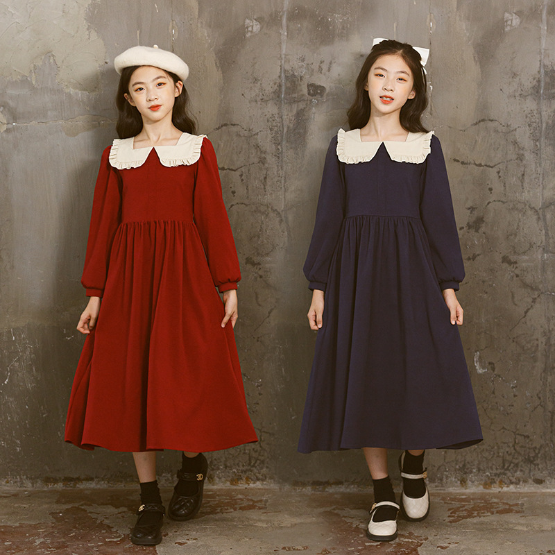 Kinderkleidung Mädchenkleid Langarmkleid Rock für große Kinder Mädchen Mode Prinzessinnenkleid_voghion.com