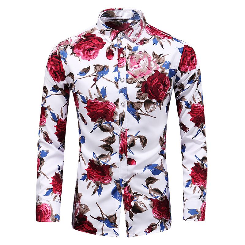Men's Flower Shirt Fashion Printed Long Sleeve Shirt_voghion.com