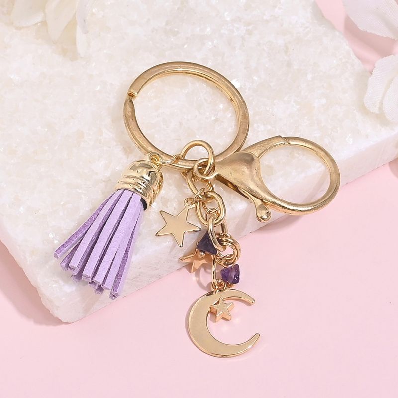 New Fashion Star And Moon Natural Stone Tassel Pendant Keychain Bag Earphone Case Hanging Decoration Car Ornament_voghion.com