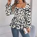2025 Herbst Winter Casual Rüschen Square Neck Leopard Print Langarm Chiffon Bluse Damenmode_voghion.com