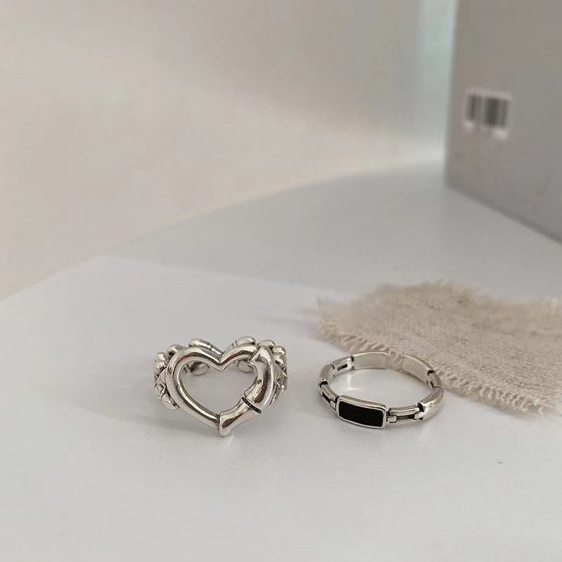Bague minimaliste avec chaîne carrée et diamants pour femme, style tendance, avec index et cœur_voghion.com