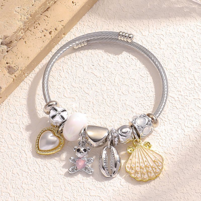 Pan's Open Crystal Intarsien Diamant DIY Perle Bär Shell Ocean Serie Armband für Frauen_voghion.com
