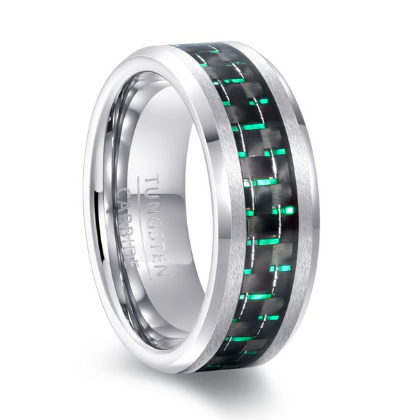 Anello alla moda in tungsteno con inserti in fibre di carbonio per uomo_voghion.com