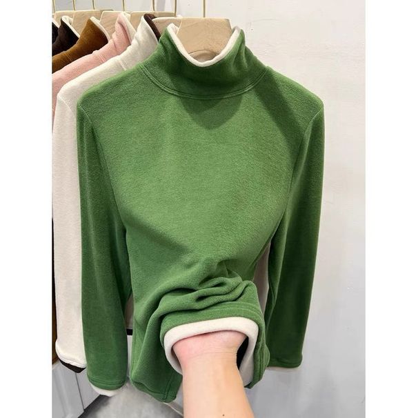 Maglietta termica bifacciale con collo alto per donna 2025, nuovo strato interno ispessito indossabile autunno inverno con pile_voghion.com