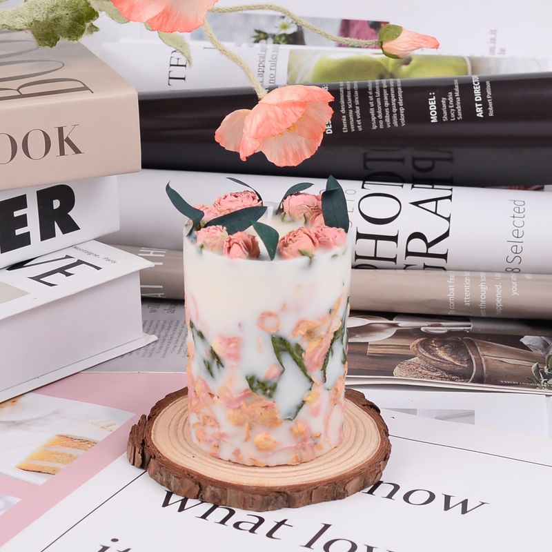 Cylindrical Home Bedroom Homestay Rose Flower Ornament Wedding Favor Scented Candle_voghion.com
