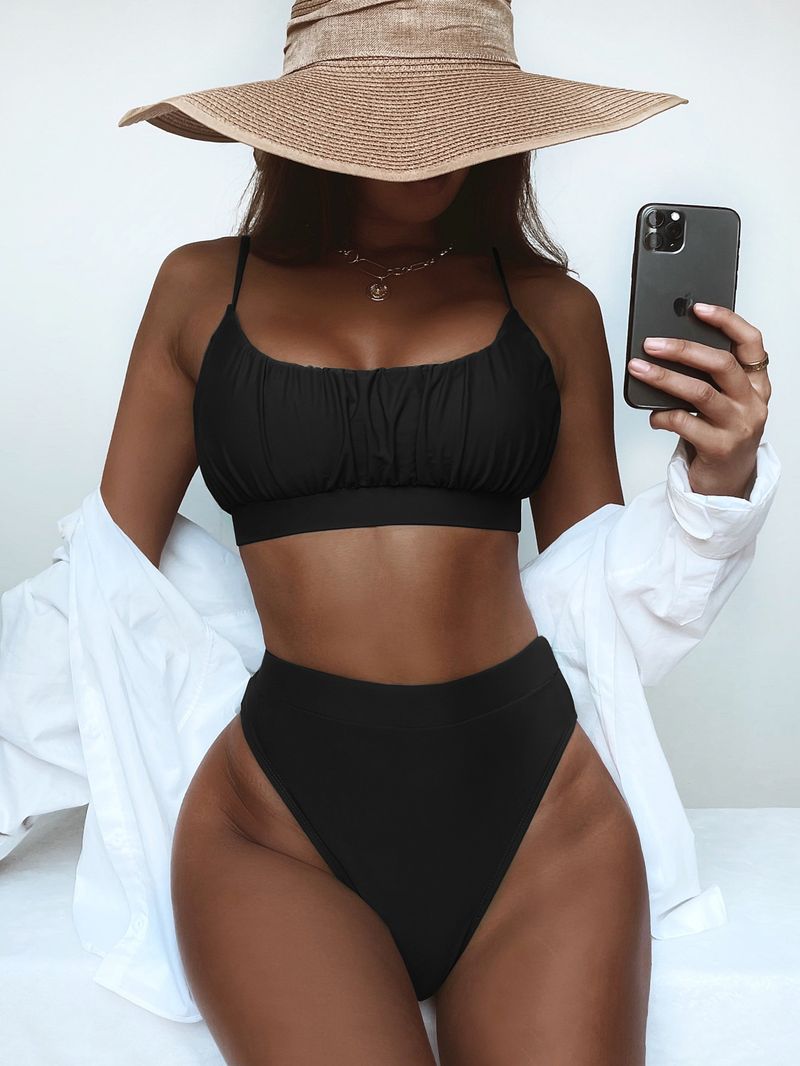 single swimsuit split swimsuit sexy swimsuit solid color high waist bikini_voghion.com
