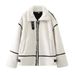 Giacca in pile patchwork da donna - Cappotto oversize alla moda da strada con collo alto e chiusura con cerniera_voghion.com