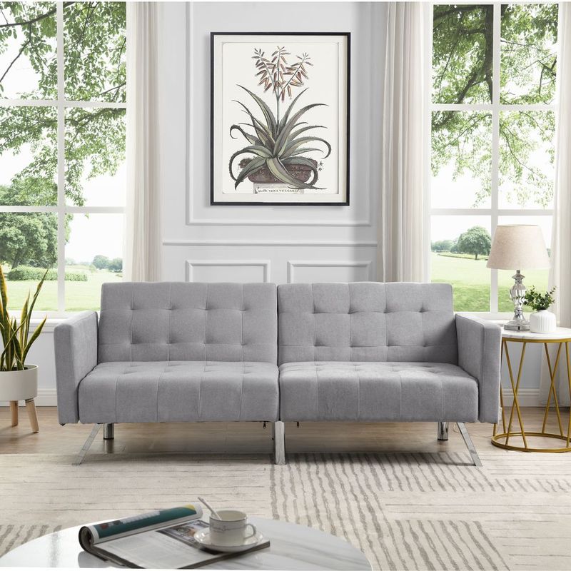 Sofa Bed Convertible Folding Light Grey Lounge Couch Loveseat Sleeper Sofa Armrests Living Room Bedroom Apartment Reading Room_voghion.com