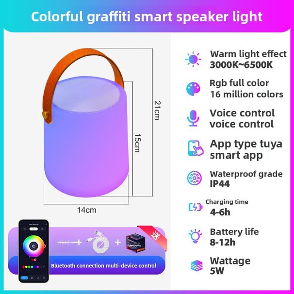 2025 New Graffiti Smart Colorful Light Subwoofer LED Bluetooth Speaker Outdoor Portable_voghion.com