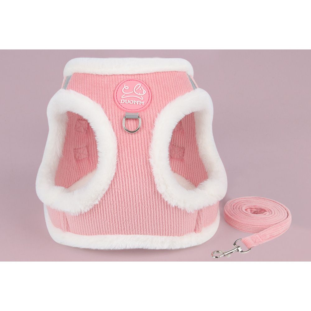 Pettorina per cani in stile gilet per gattini e cani di piccola taglia, guinzaglio anti-soffocamento in velluto a coste per Bichon Pomerania_voghion.com
