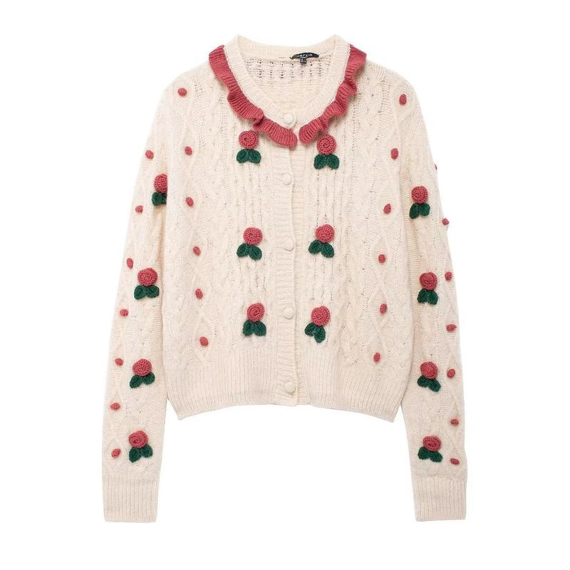 Maglione girocollo ricamato con piccole palline di fragole, autunno inverno, nuovo, per donna, pesante, industria_voghion.com