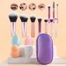 10-Piece Rainbow Travel Makeup Brush Kit With 4 Blending Sponges Zippered Case Compact Short Handle Cosmetic Brushes Set Portable Makeup Essentials_voghion.com