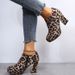 Women's Round Toe Side Pull Chunky Heels Plus Size Frosted Leopard Print Solid Color Ankle Boots_voghion.com