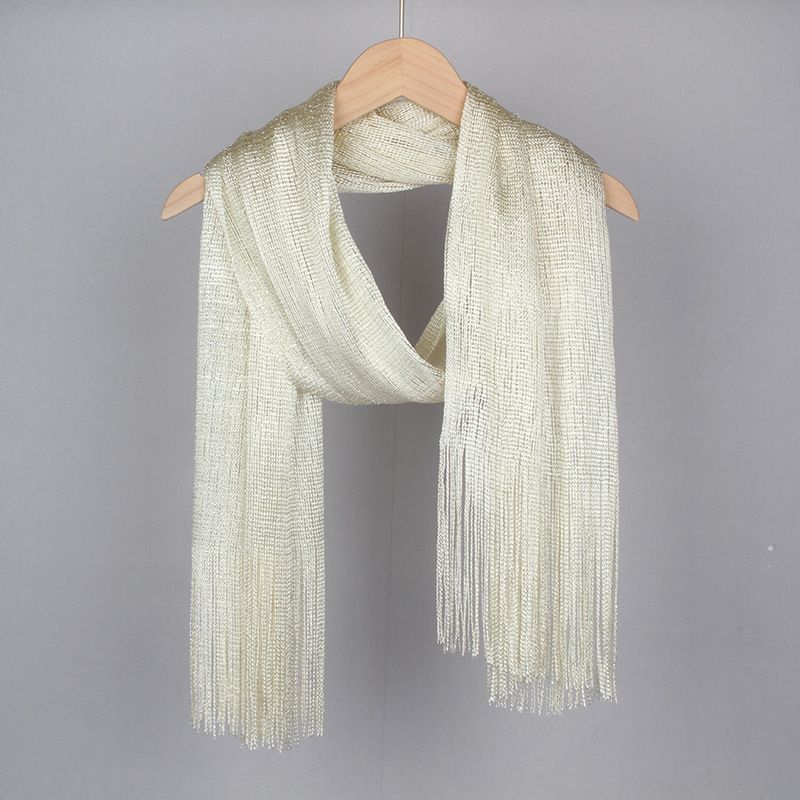 Bright Silk Scarf With Gold & Silver Tassels - Thin Fashion Shawl & Headband (Polyester Blend, Multi-Color Spot Pattern)​_voghion.com