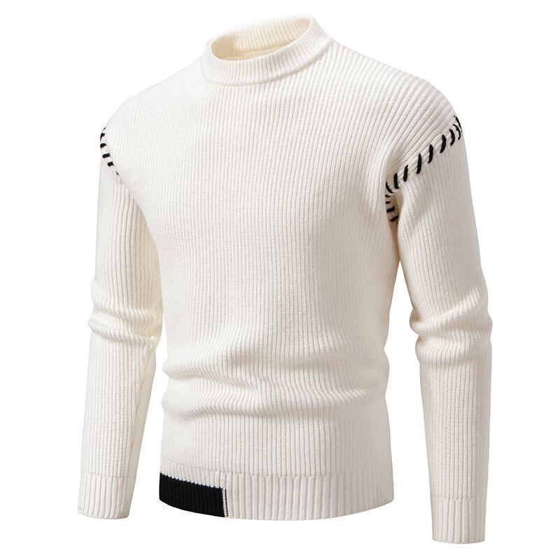 Maglione a collo alto da uomo, maglione color block, maglione lavorato a maglia, camicia casual da ragazzo_voghion.com