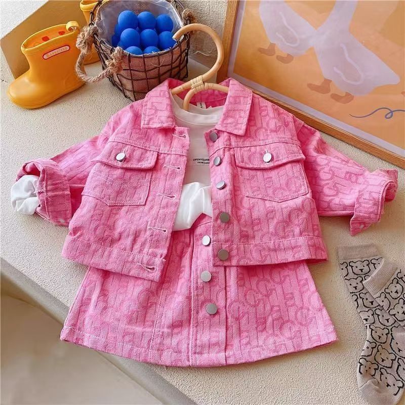 Baby Girl Spring And Autumn College Style Long Sleeved Casual Suit 2025 Girl Xiaoxiang Style Workwear Jacket Short Skirt Two Piece Suit_voghion.com