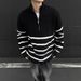 Half-Zip Striped Sweater For Men, Stand Collar, Autumn And Winter New Style, Lazy High-End Feel, Loose Pullover Base_voghion.com