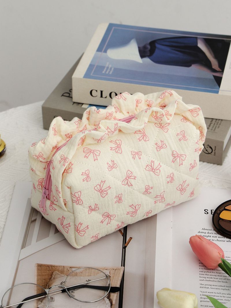 Lace Small Fresh Bowknot Cosmetic Bag Large Capacity Travel Skin Care Storage Bag Multifunctional Toiletry Bag_voghion.com