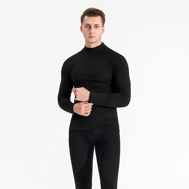 Maglietta intima da uomo a collo semi-alto, colletto medio, double face, lana spazzolata, autunno e inverno, biancheria intima termica dimagrante_voghion.com