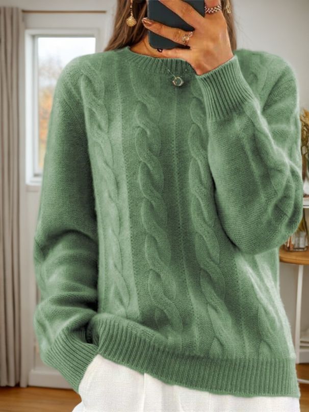 Damen Oversize-Strickpullover, grob, Zopfmuster, Häkelpullover, langärmelig, einfarbig, Retro, lässig, warm für den Winter_voghion.com