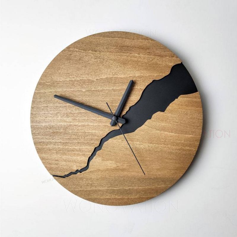 creative crack simple wooden wall clock modern home decoration wall clock background wall_voghion.com