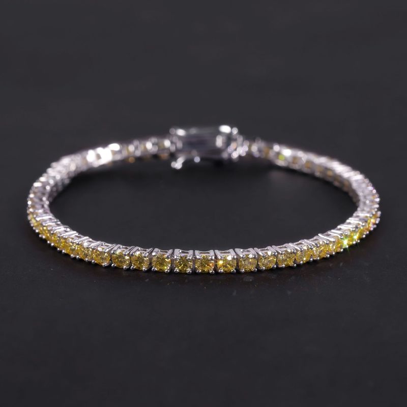 New S925 Sterling Silver Diamond Tennis Chain 3/4/5mm Bracelet Ins Style Fresh Yellow Moissanite Bracelet_voghion.com