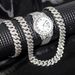 Fashion Diamond Ρολόι Hip Hop Βραχιόλι Κολιέ Σετ Δώρου Ρολόι Χαλαζίας 3 τμχ/σετ_voghion.com