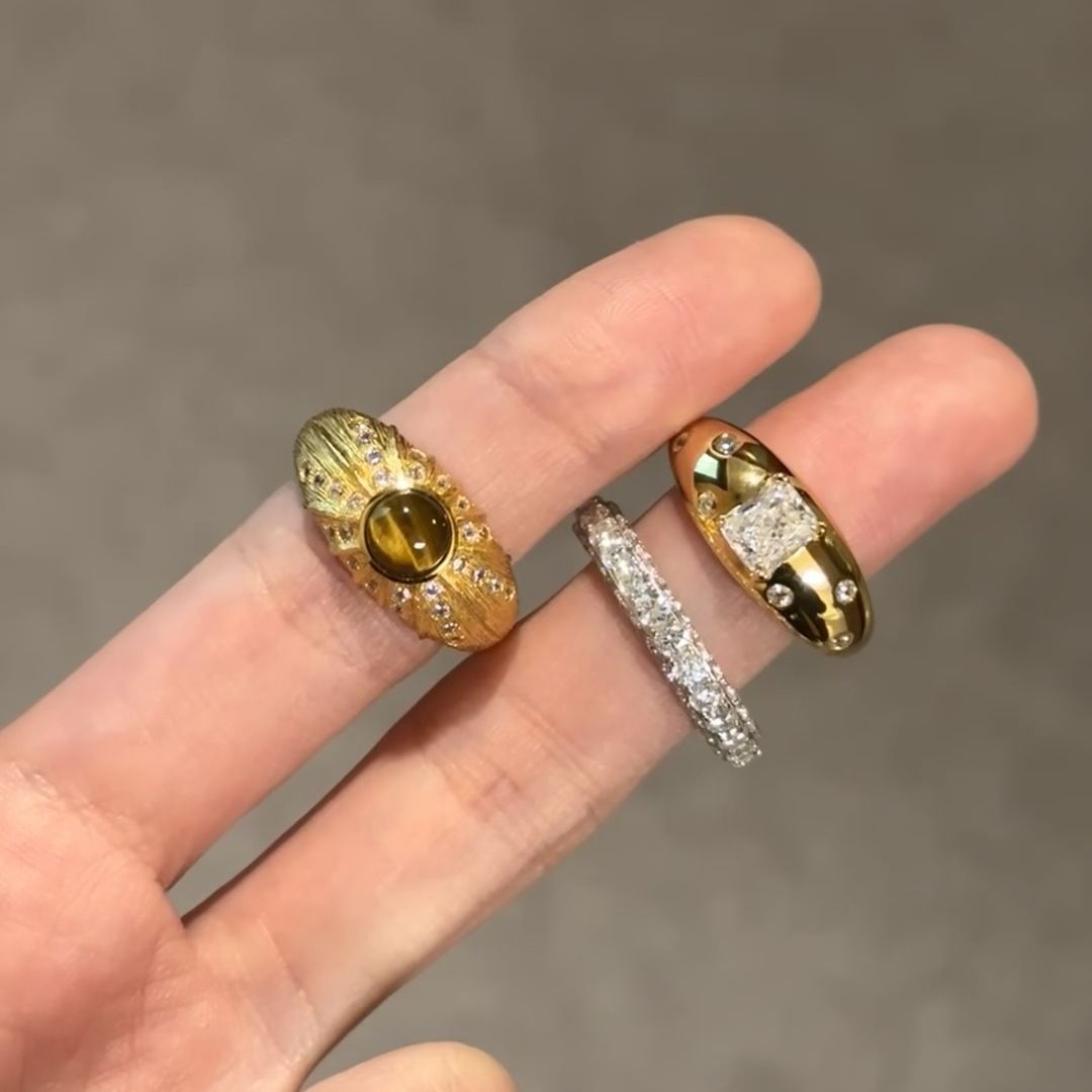 Vintage brushed tiger eye stone square diamond wide version ring gold brushed pattern niche design high-end light luxury index finger ring_voghion.com