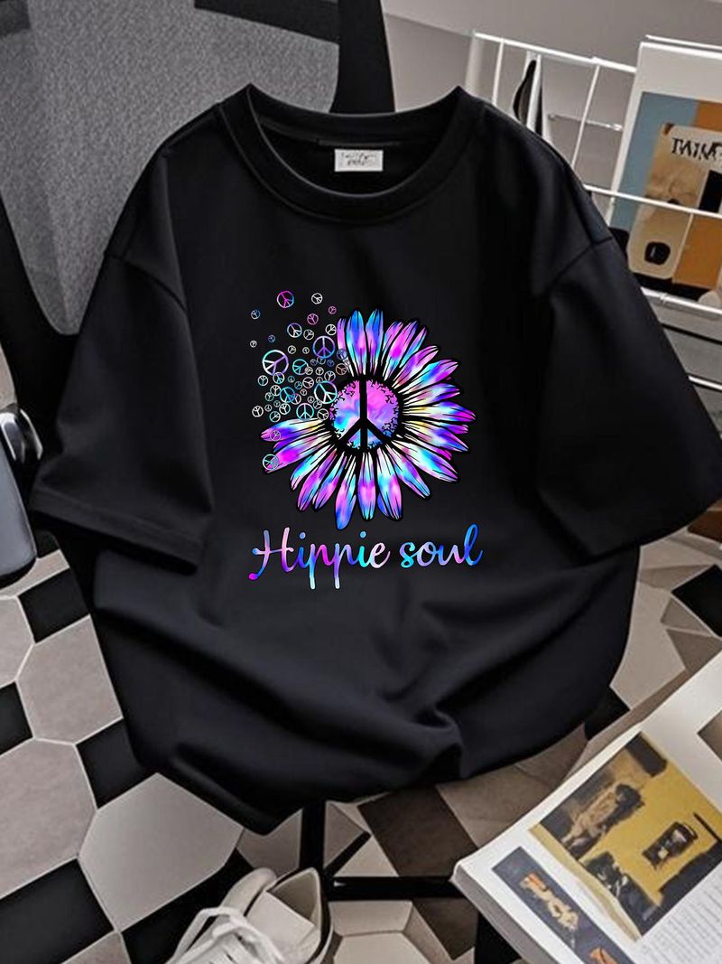 Maglietta Hippie Soul Psychedelic Daisy Peace Sign Unisex Fashion Streetwear Designer Clothes Casual Stretched Summer Graphic Comoda Traspirante_voghion.com