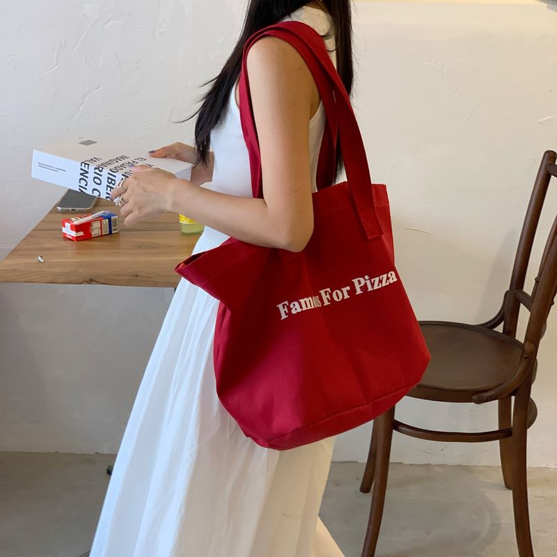 Summer Commuting Essential Korean Style Ins Red Single Shoulder Letter Print Canvas Tote Handbag Casual Women's Bag_voghion.com