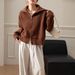 Large Lapel Zipper Knitted Sweater Cardigan Women's Thickened Short Knitted Jacket Top Women's_voghion.com