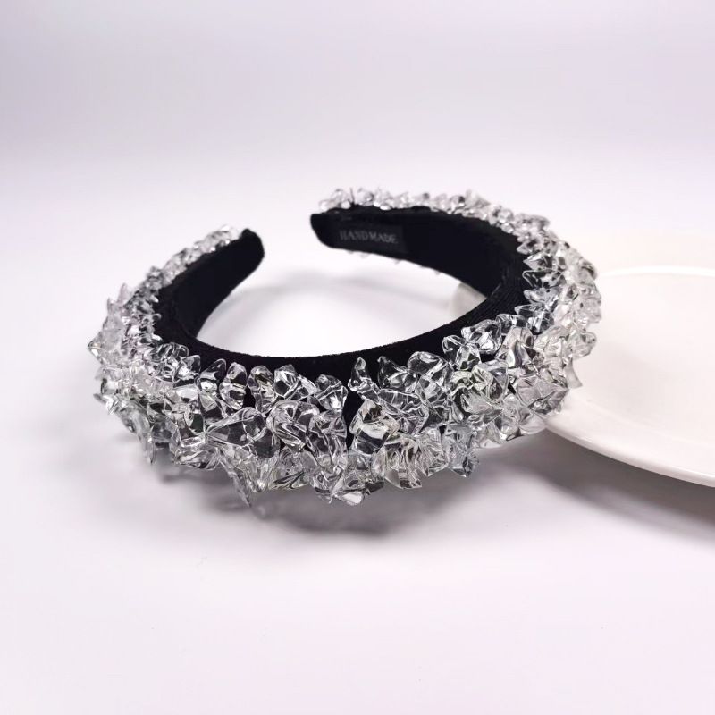 Cerchietto vintage con cubetti di ghiaccio in cristallo, elegante cerchietto per capelli con pietre a pressione, accessorio per capelli minimalista, versatile e di alta qualità._voghion.com