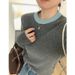 girl High-End Color-Block Round Neck Knitted Base Shirt Women, Slim Fit Pullover Soft Sweater For Spring And Autumn, Long_voghion.com