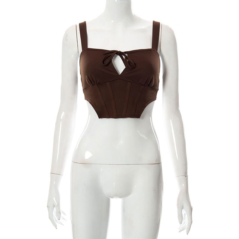 Q21TP734 Summer New Pullover Sleeveless Navel Open Back Lace up Casual Women's Tank Top_voghion.com