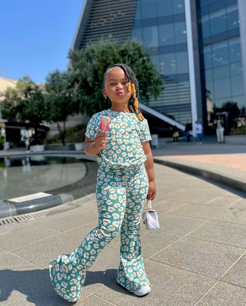 Kids’ Clothing New Girls Floral T Shirt Flared Pants Trousers Short Sleeved Suit Ins Style_voghion.com