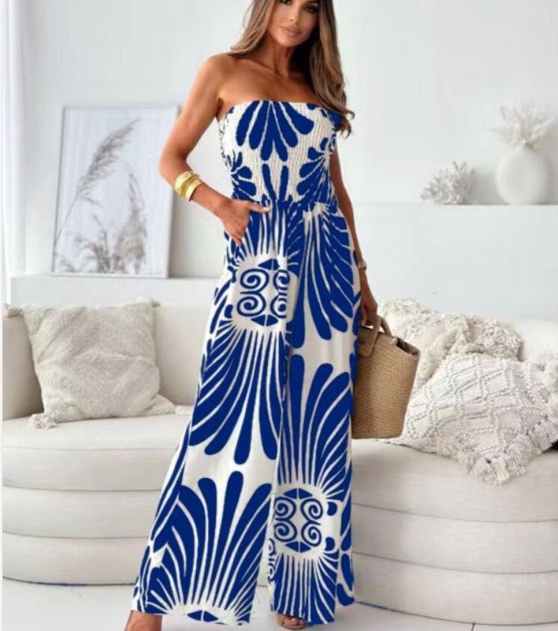 Dameskleding mode temperament een schouder rugloze taille wijde pijp jumpsuit_voghion.com