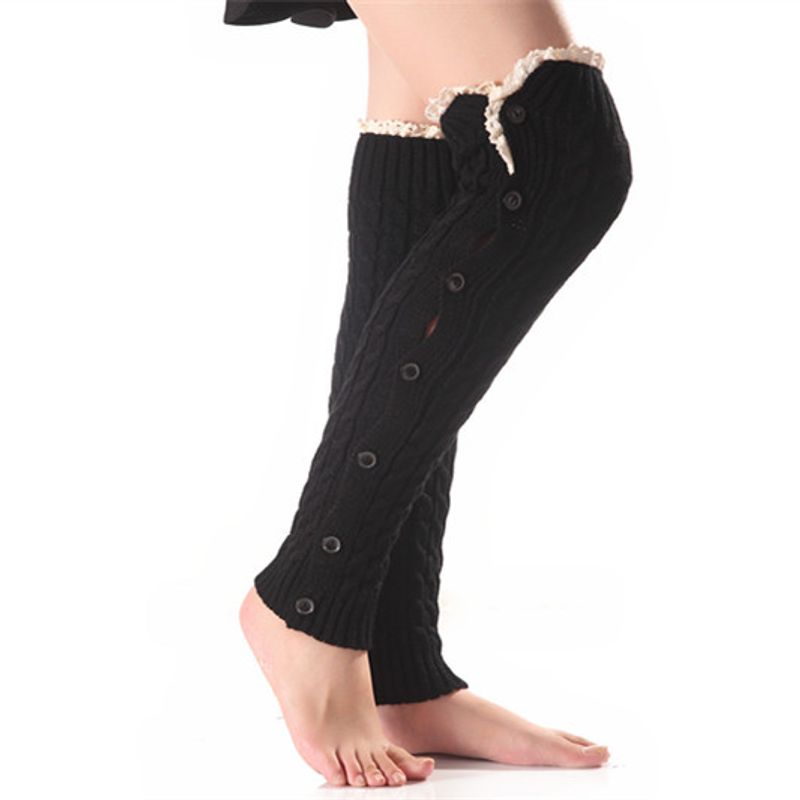 Christmas New Fried Dough Twists Button Lace Women's Warm Socks Slip on Boots Shin Knee Guards_voghion.com