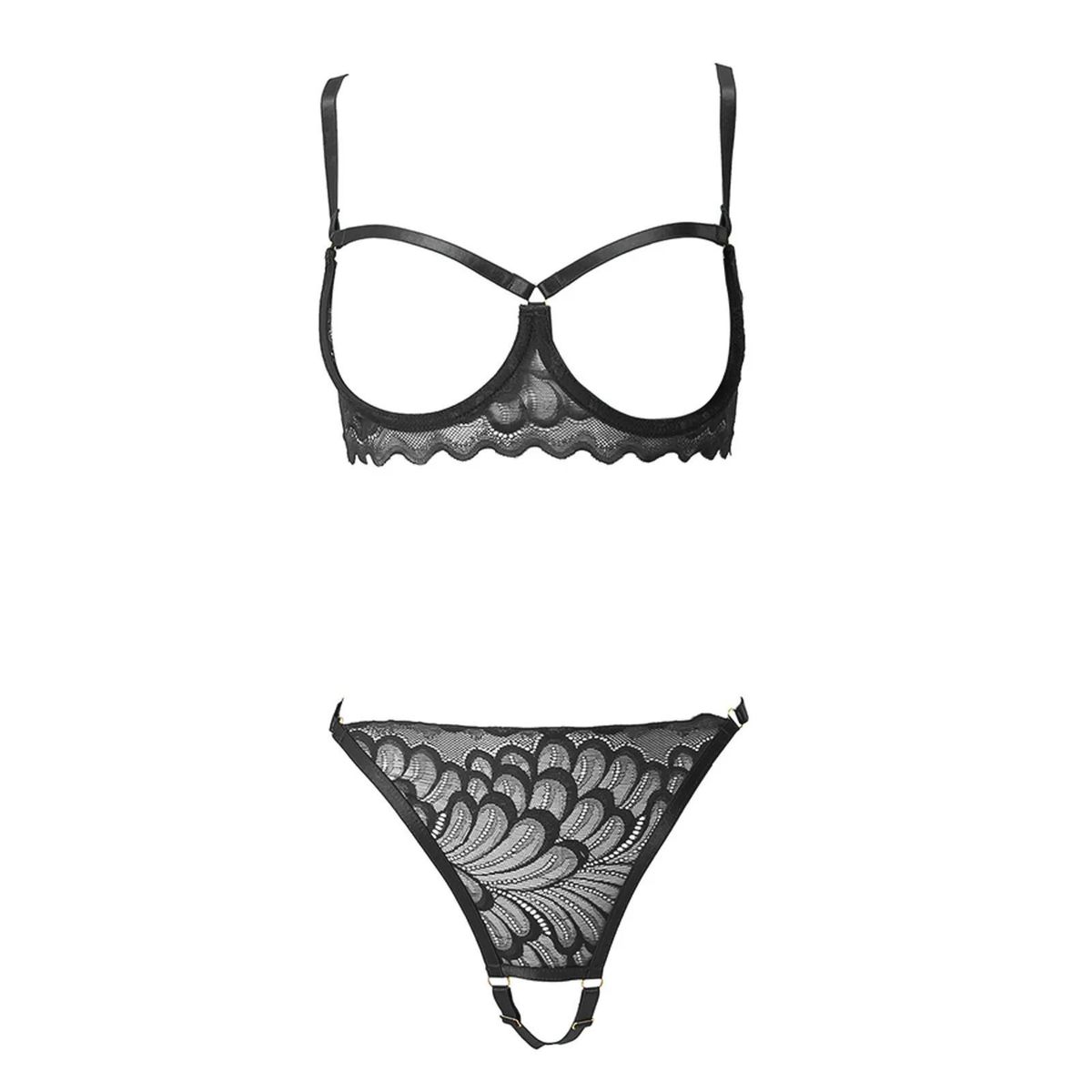 Il reggiseno traforato più sexy Gerie Set con perizoma aperto sul cavallo Sexy L_voghion.com