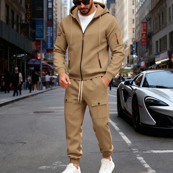 Men's Fleece Hoodie & Joggers Set Winter Warm Two-Piece Outfit Casual Pullover Tracksuit_voghion.com
