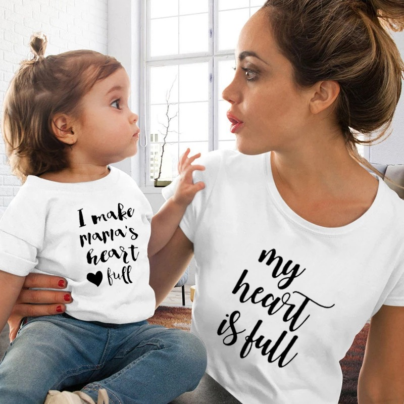 My Heart Is Full Familienjacke aus Baumwolle mit kurzen Ärmeln für Mutter und Tochter_voghion.com
