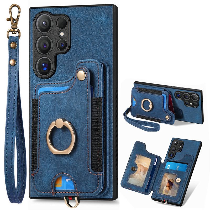 Wrist Strap Phone Case For Samsung Galaxy S24 S23 FE S25 S22 Ultra Plus A16 A06 A36 A56 A55 Ring Bracket Wallet Card Slot Cover_voghion.com