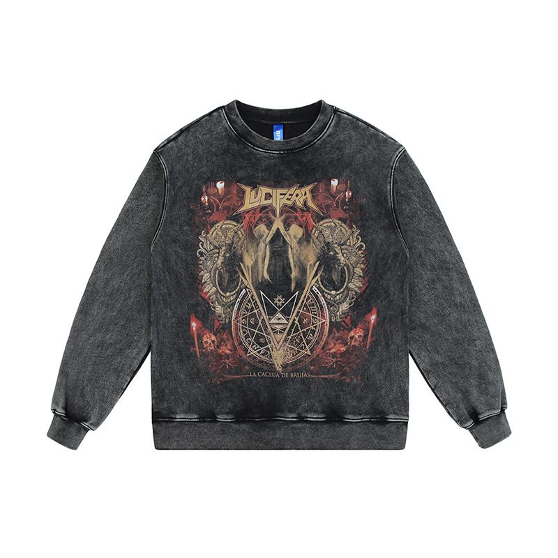 Sweat à capuche à col rond pour hommes, vêtements lourds, 450g, mode vintage, lavage pour faire du vieux, impression foncée, ample_voghion.com