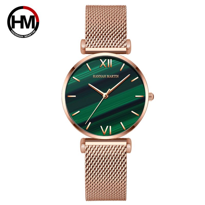 Elegant Women's Quartz Watch With Malachite Green Dial Movement, And Water-Resistant Design_voghion.com